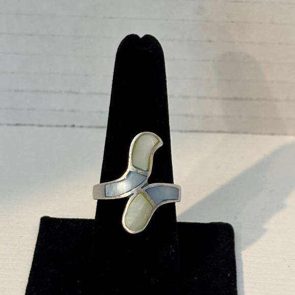 Vintage In-lay Sterling Silver 925 Singed Swirl Ring Size 9.25 - Picture 1 of 10